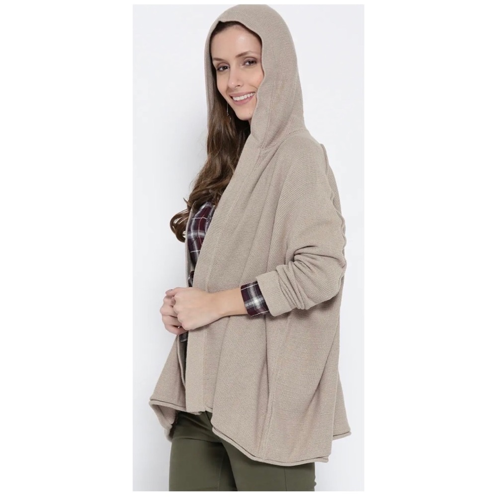 Forever 21 Knit Hooded Open Cardigan Tan Medium - Picture 3 of 11